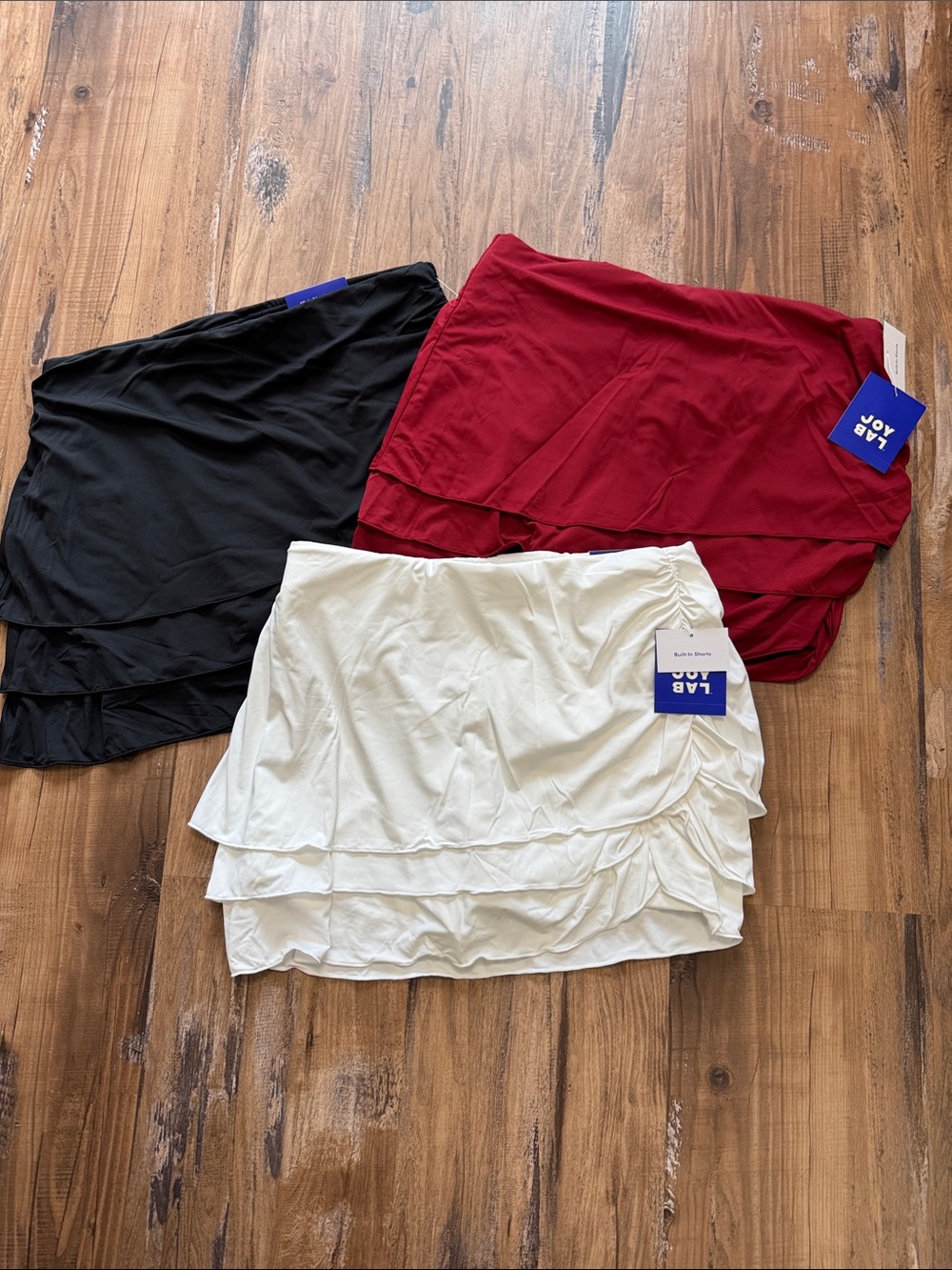 JoyLab Tiered Skirt Trio - Black, Wine, White
